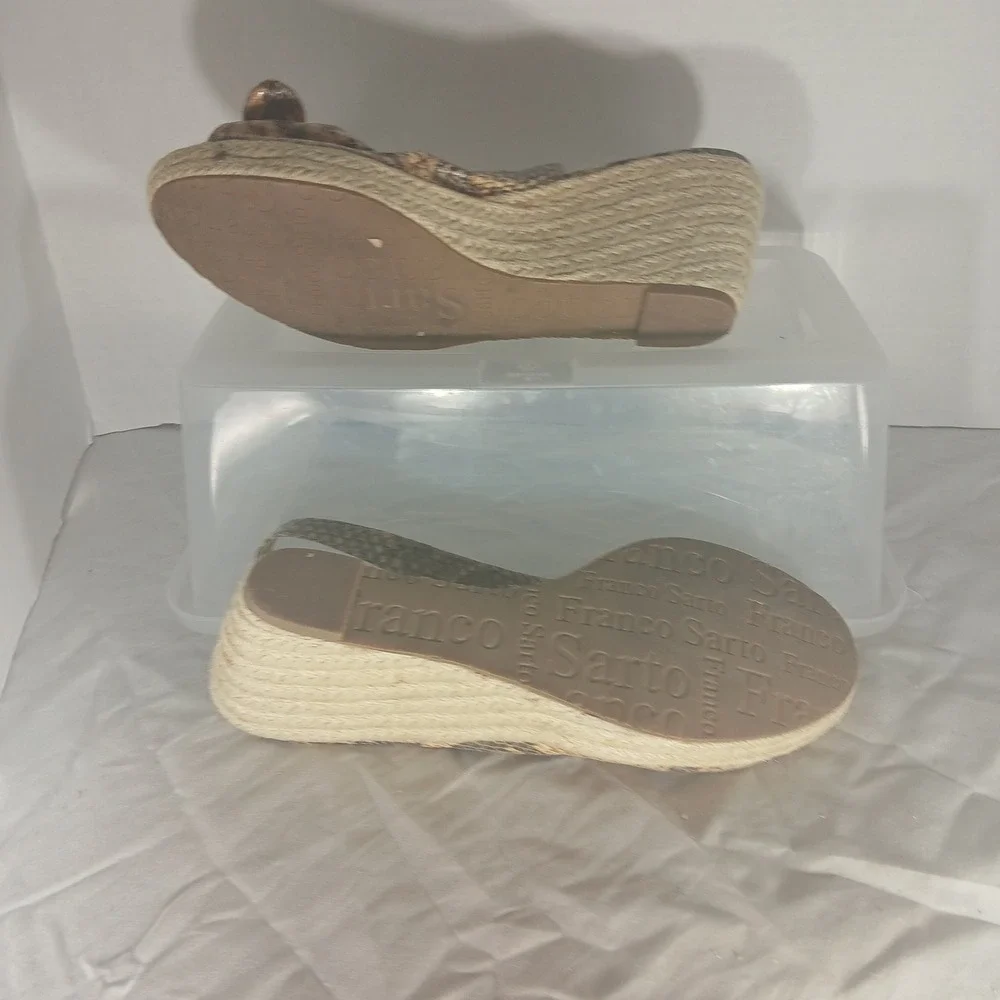 Franco Sarto Cannes Womens‎ Snakeskin Print Espadrille Wedge Sandals Brown 8.5M